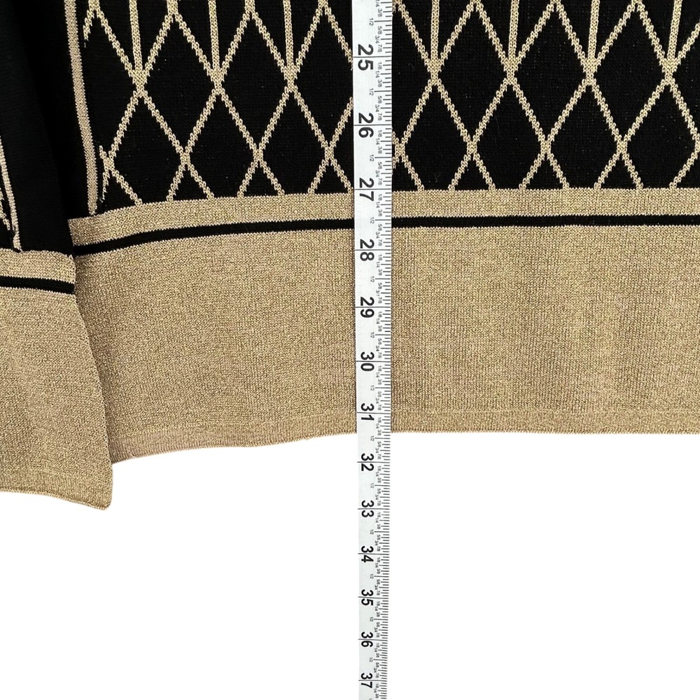 MING WANG Black Gold Diamond Pattern Open Front Kimono Cardigan Cape‎ One Size - Picture 5 of 10